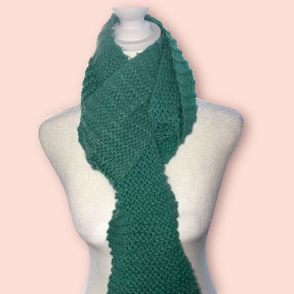 Knit Scarves - Vntg. 3 Homemade Red - Blue - Green - Picture 5 of 7